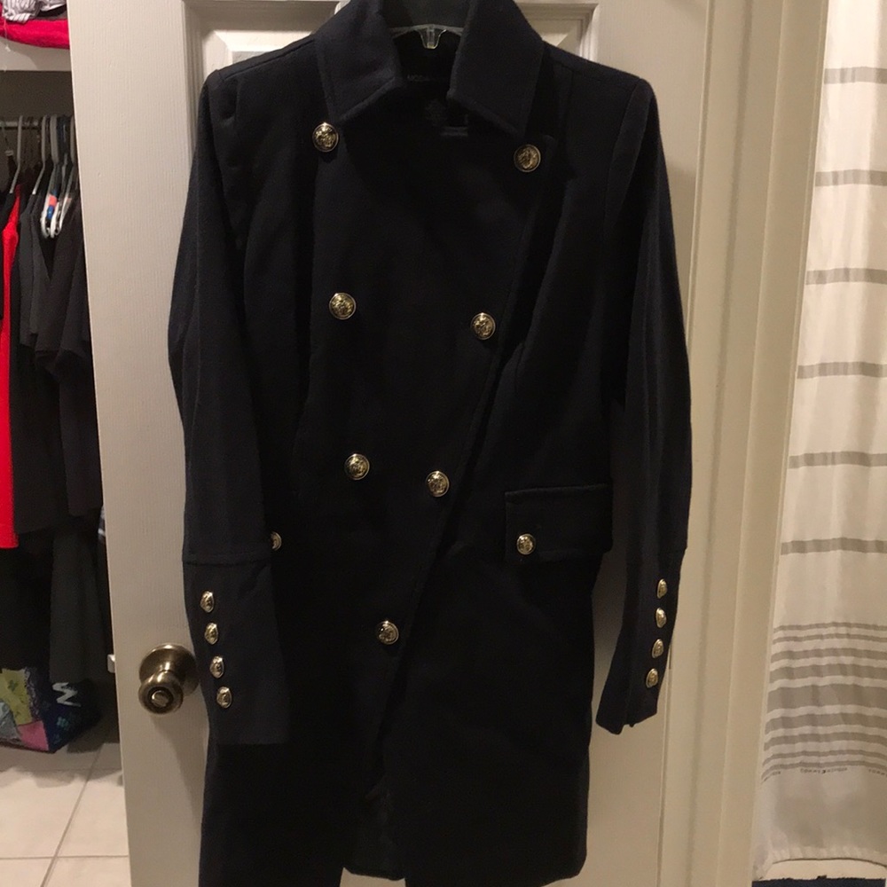 Deep navy pea coat with front flap pockets